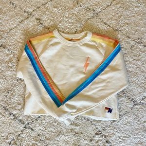 Aviator Nation Rainbow Stripe Cropped Sweatshirt - Size Extra Small